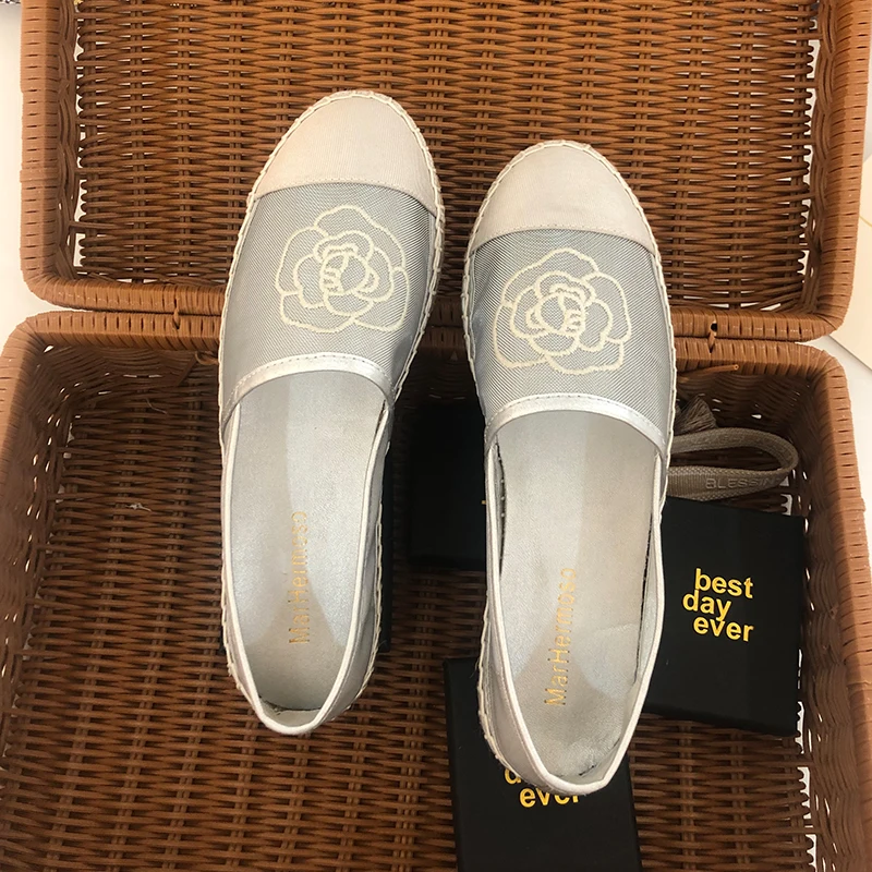 2023 New Breathable Mesh Rushed Hemp Flax Shoes Flower Upper Casual Flats Mujer Sapatos Summer