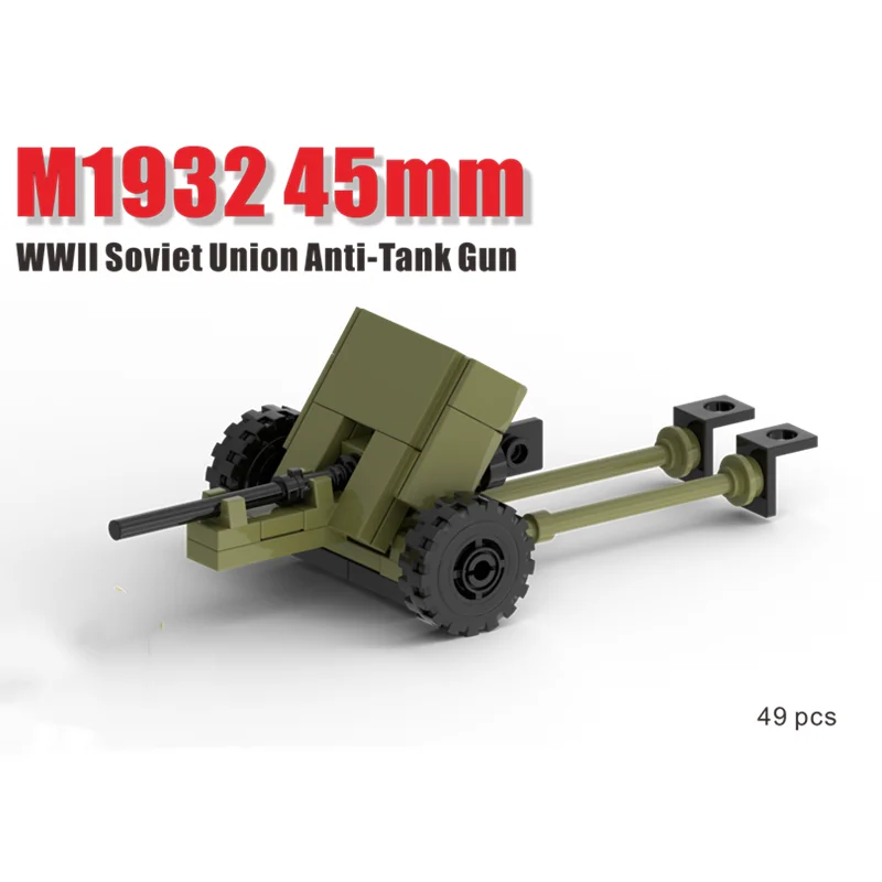 

MOC Military Blocks WWII Military Soviet Union Anti-Tank Gun Assembled Building Blocks Minifigure Boy Toy
