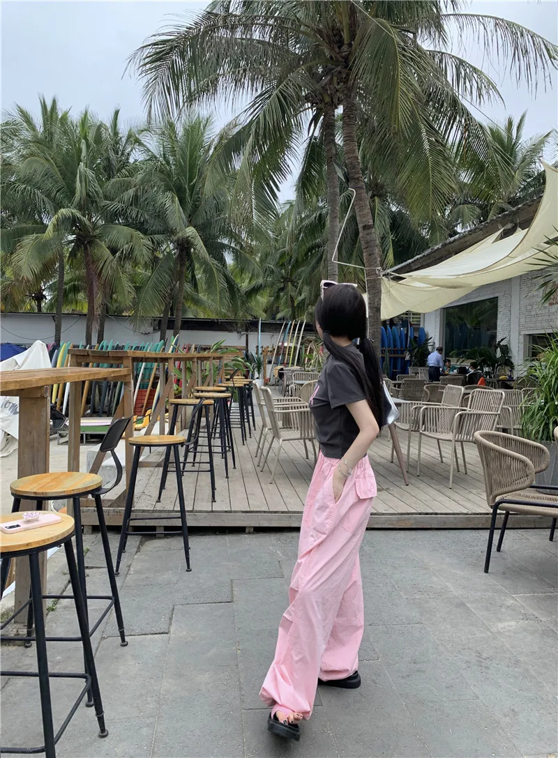 

GBG3076 Милая крутая тонкая футболка с коротким рукавом для женщин Лето 2023 Новая мода широкие брюки повседневный комплект из двух предметов