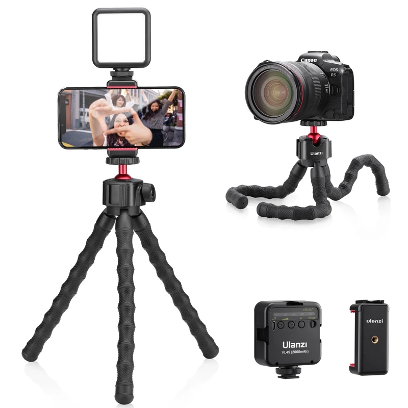 

ULANZI смартфон Vlogging Kit Гибкий штатив с регулируемой яркостью 5500K светодиодный светильник для видеосъемки с креплением для телефона для живого...