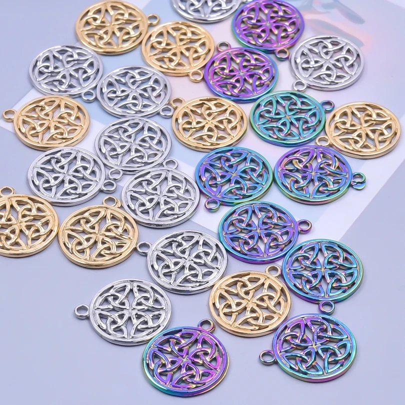 

5pcs/lot Punk Round Hollow Flower of Life Stainless Steel Rainbow Charm Amulet Pendants Jewelry Makings Craft Necklace Materials