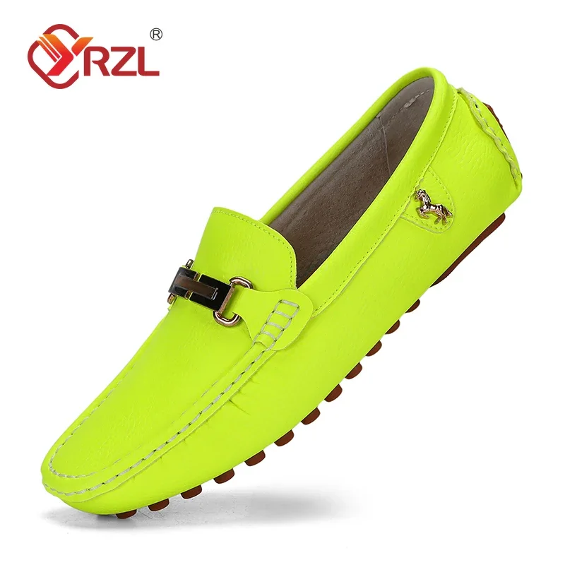 YRZL Loafers Men Handmade PU Leather Loafer Casual Driving Flats Slip-on Shoes Luxury Comfy Moccasins Big Size