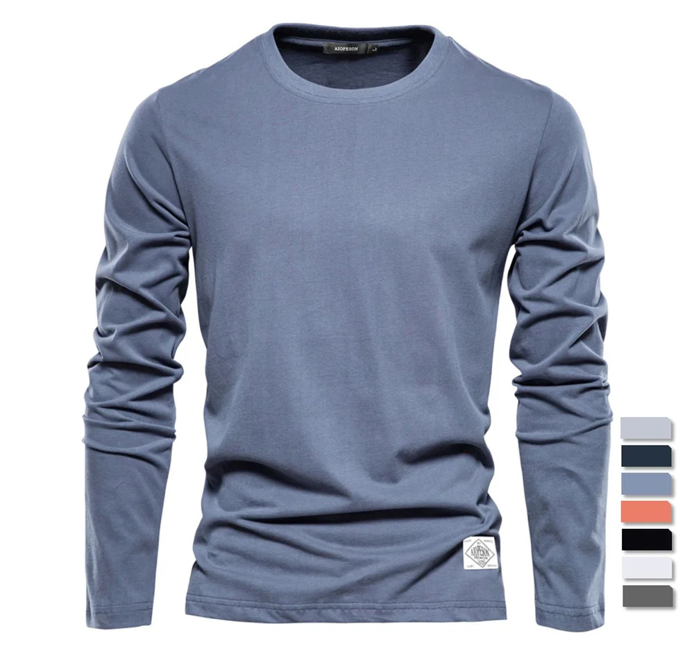 

100% Cotton Long Sleeve T Shirt For Men Solid Spring Casual Mens T-shirts High Quality Male Tops Classic Clothes Men's T-shirts