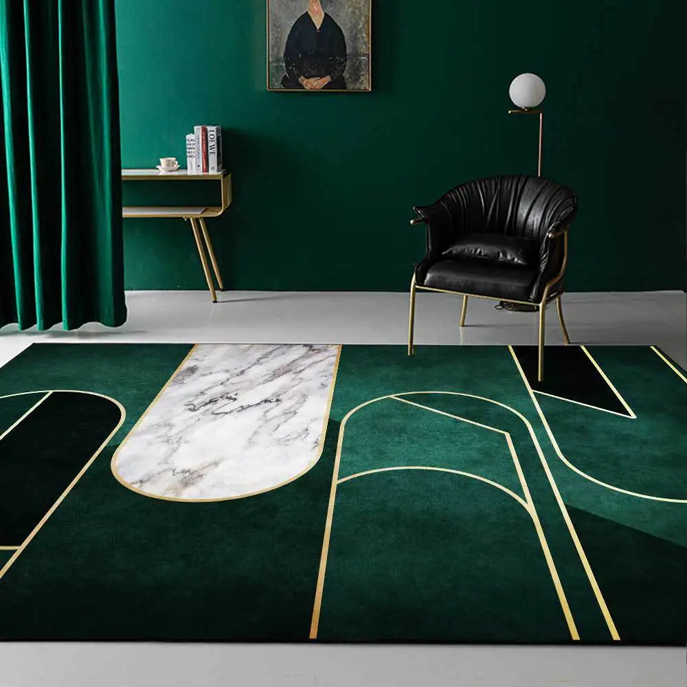 

Bubble Kiss Modern Home Decor Carpet Dark Green Geometric Pattern Bedroom Rug Nordic Style Balcony Bedside Carpet Non-slip Mat