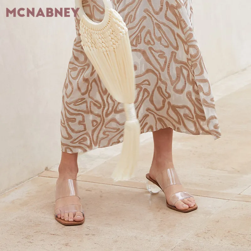 Crystal Ball Heel Transparent Slippers Temperament Transparent Word Belt Fairy Style New Jelly Sandals High Heeled Women's Shoes