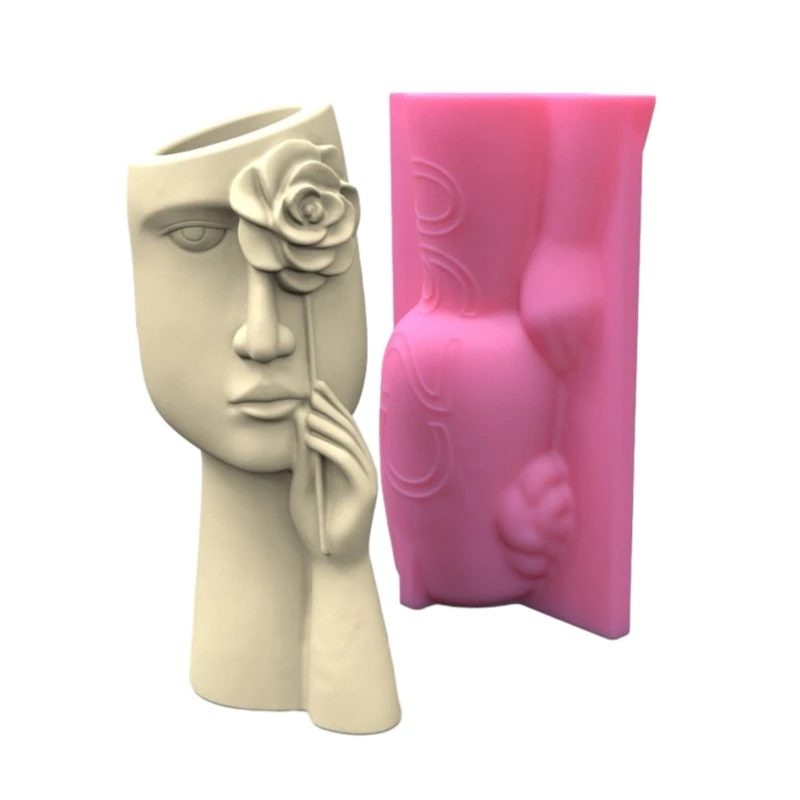 

Art Human Face Shaped Flowerpot Molds Cements Mould Silicone Material for Vase