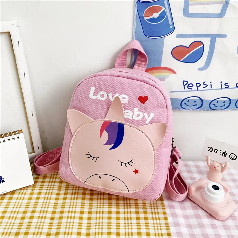 Boys Girls Mini Cartoon Canvas Backpack Children Cute Little Tiger Unicorn 1-5-year-old Baby Small Backpack In Kindergarten