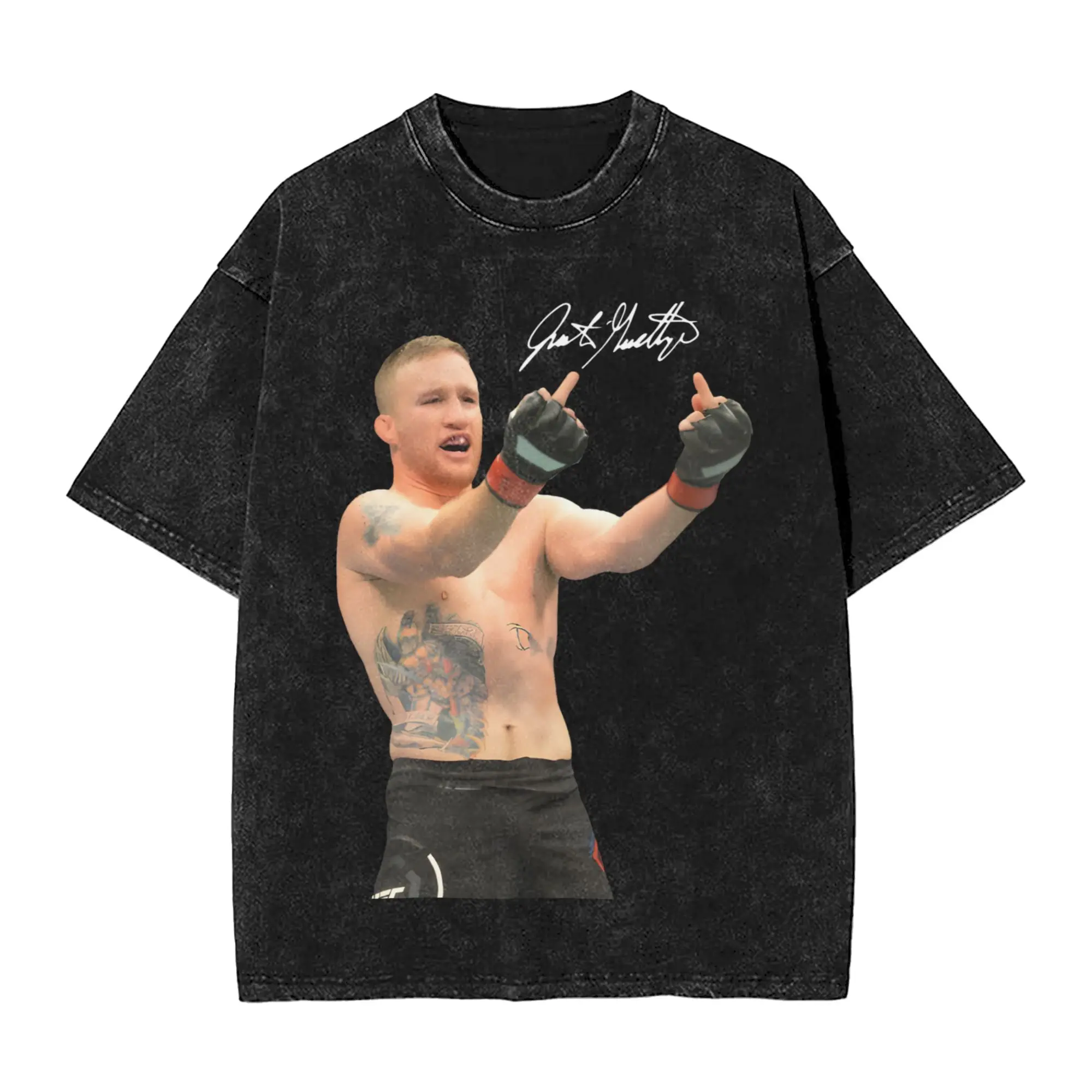 Фото Футболка Justin Gaethje The Highlight в стиле хип-хоп, 100% хлопок, оверсайз, винтажная, для мужчин и женщин, уличная одежда №3