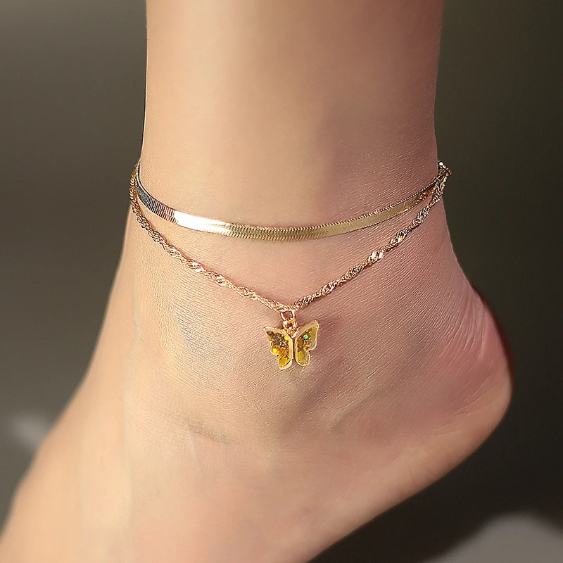 Cute Tiny Shining Butterfly Anklets For Women Stainless Steel Gold Chain Barefoot Ankle Bracelets Boho Jewelry Gift