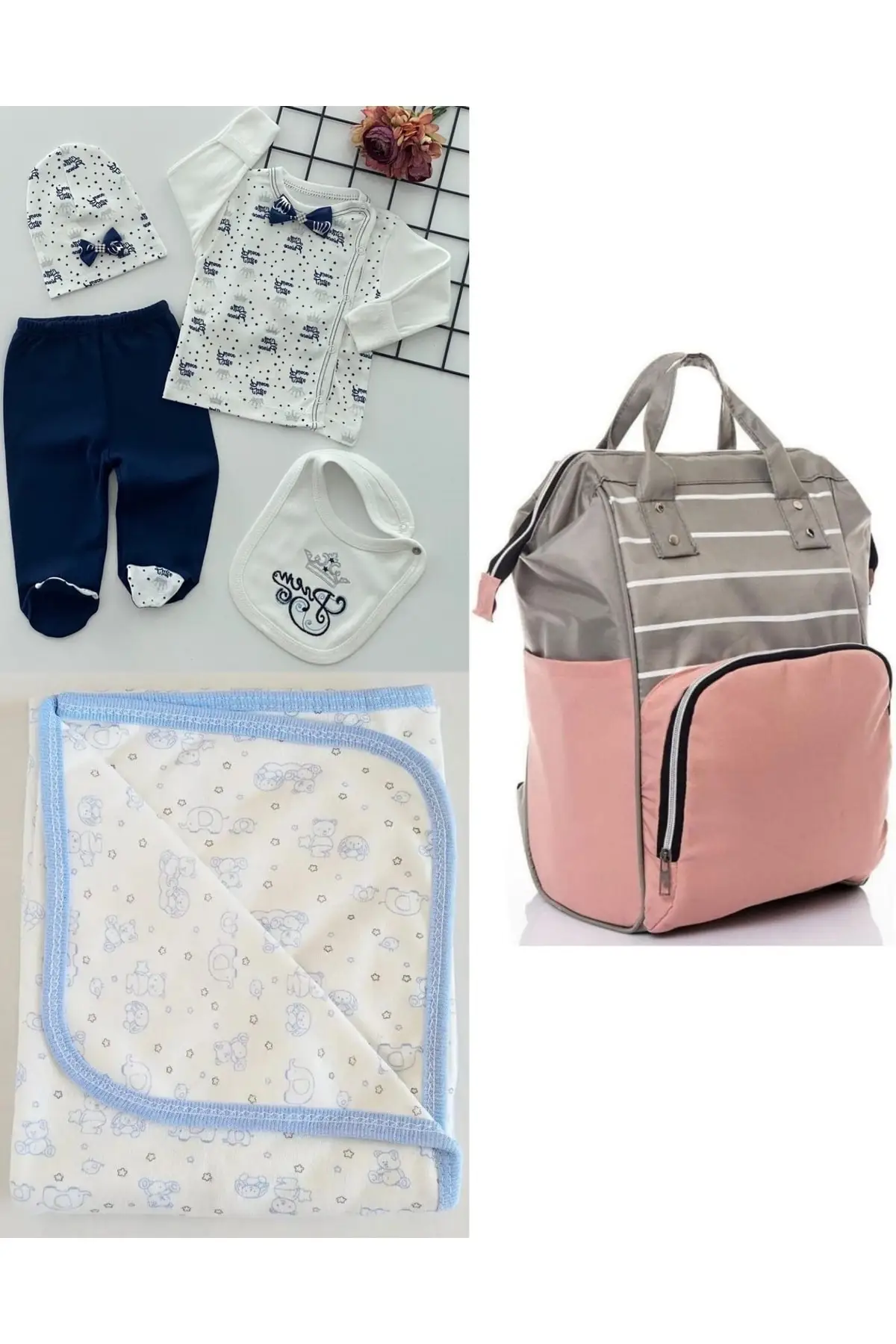 

Функциональный рюкзак для ухода за мамой и ребенком, набор из 100% хлопковых одеял для выхода в больницу и выходов темно-синего цвета