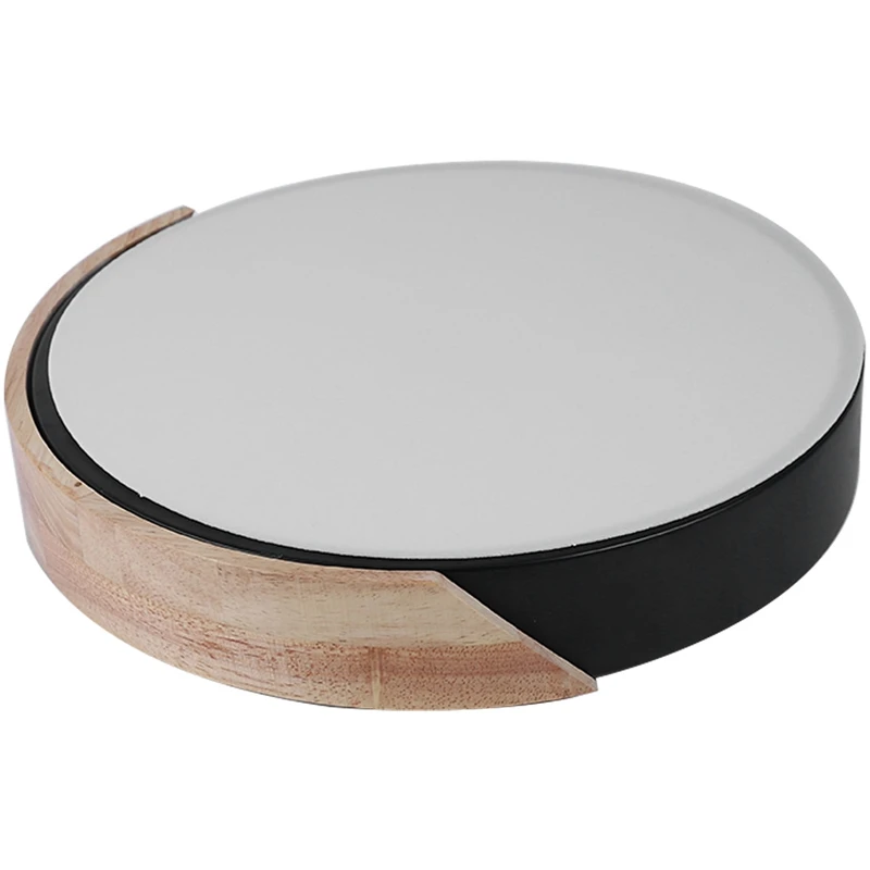 

Ceiling Light 18W Nordic Wooden Application Living Room Round Bedroom Led Light Black (Warm Light) Rubber Wood + Wrought Iron