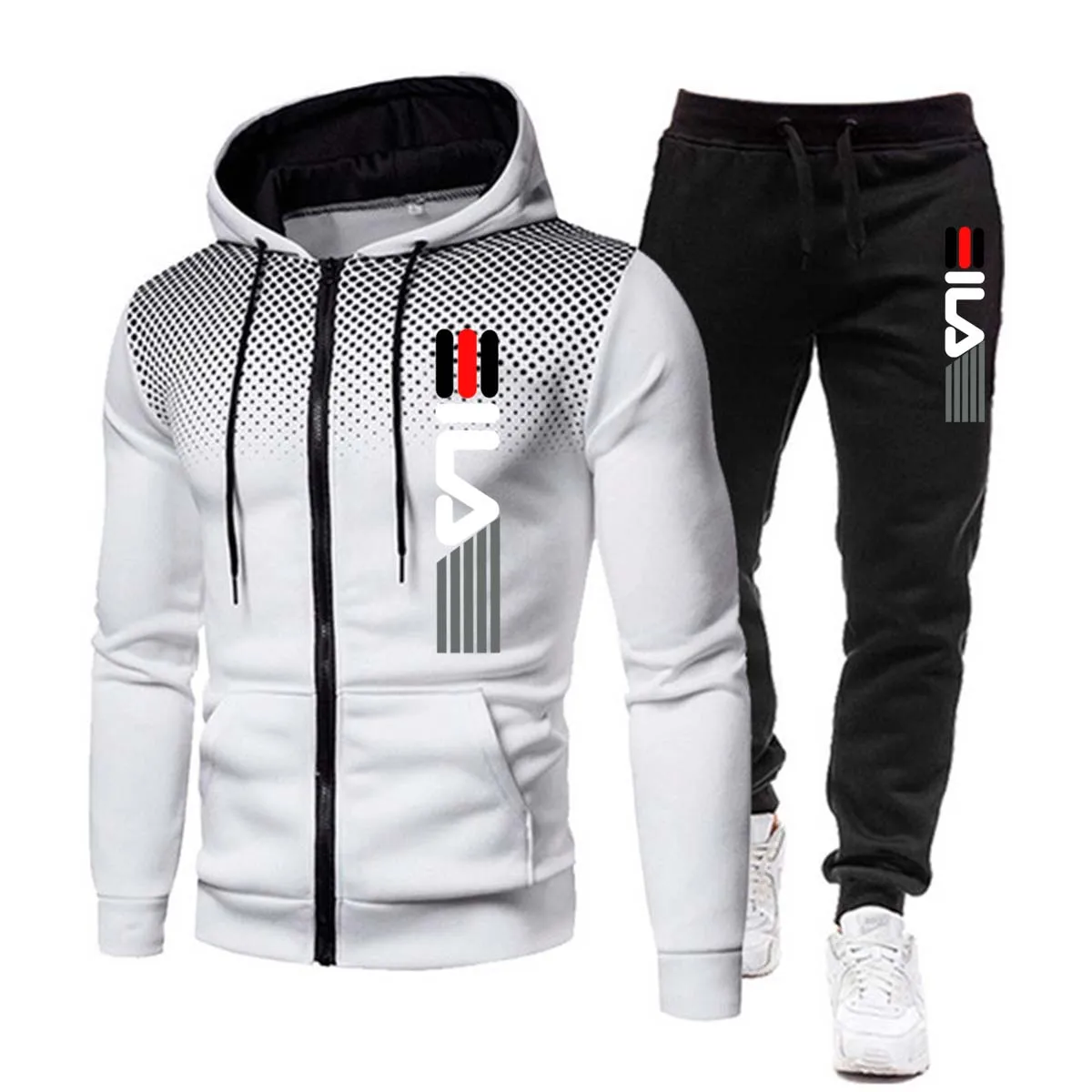 

New Winter Men's Clothing Men Sets Printing Hoodie Set Fleece Zipper Sweatshirt Casual Sport Sweatpants Mens Tracksuits 2021