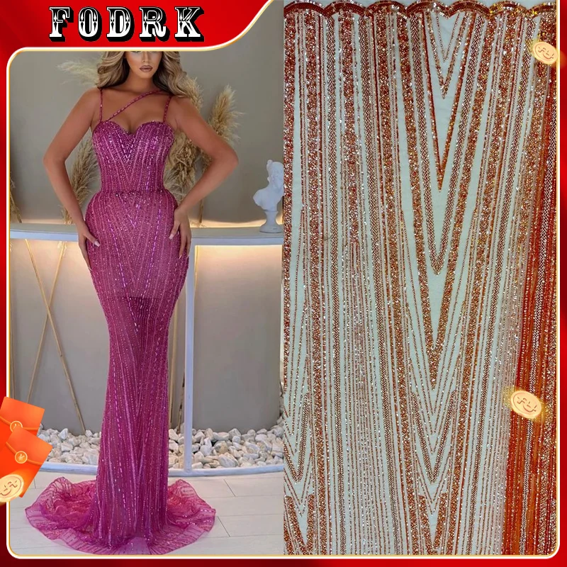 

Elegant Fashion French Embroidery Beaded Tulle Lace Fabric African Nigerian Sequin Lace Fabric For Wedding Dress