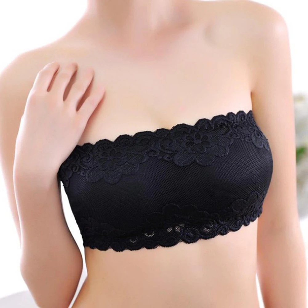 

Sexy Women's Bra Tube Tops Strapless Tops Summer Lace Padded Underwear Female Ladies Bra Wrapped Chest Bra