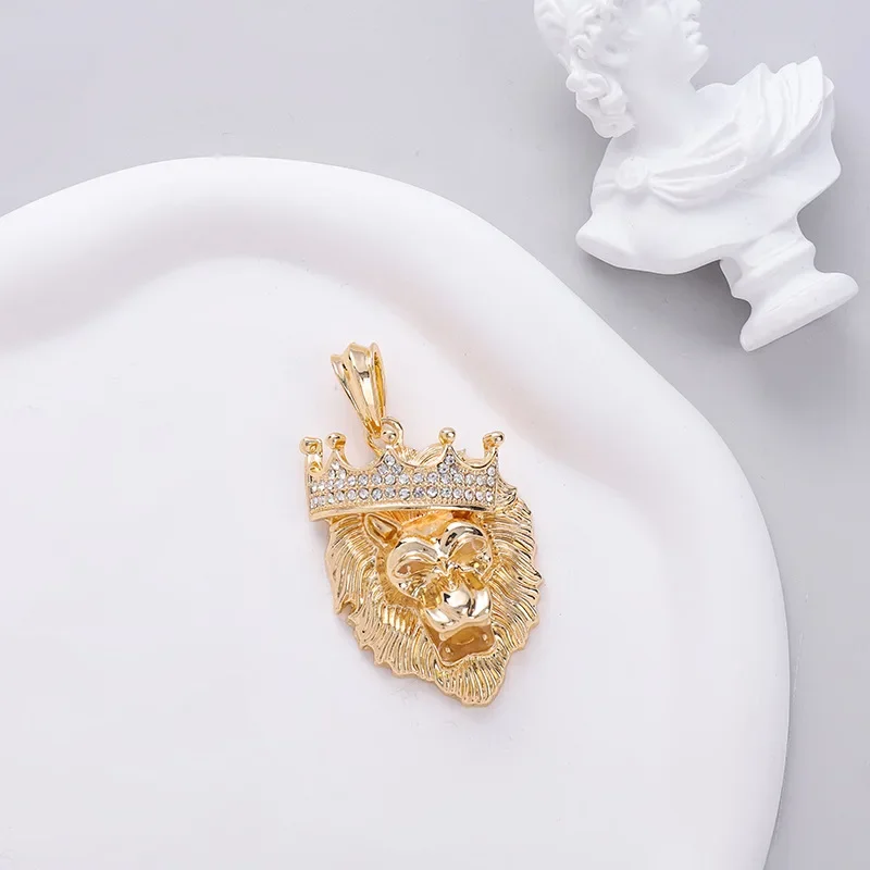Модное ожерелье с полным бриллиантом креативная корона голова льва кулон