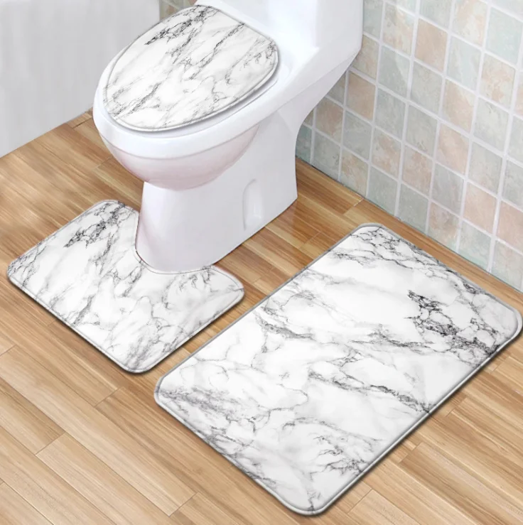 

3Pcs Set Bathroom Non-Slip Pedestal Rug + Lid Toilet Cover + Bath Mat floor mat door mat bathroom carpet