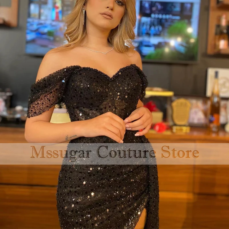 

2022 Sexy Sequin Mermaid Prom Dress Sweetheart Illusion Off Shoulder Celebrity Party Dresses Plus Size