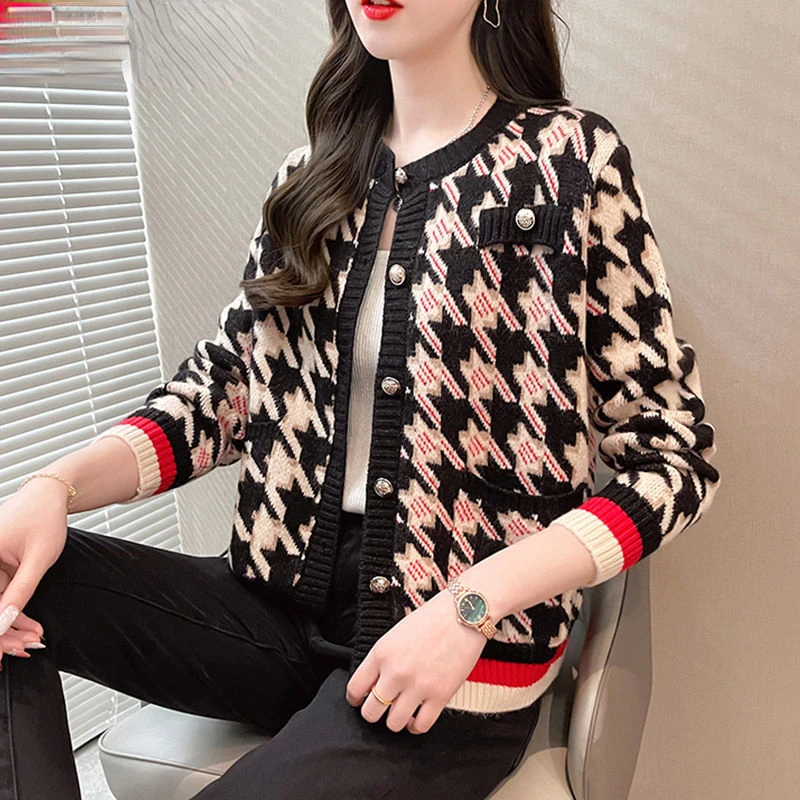 

Women Sweater Coat Print Knit Cardigans Women Jacket Loose Long Sleeve Coat Korean Style Short Knitted Cardigans Sweater S21