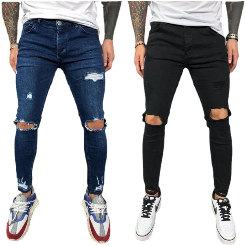 

Men Jeans Men's Stretch Slim Ripped Jeans Trousers Spring Summer Fashion Mid Waist Jeans Streetwear Vintage Jeans Pants