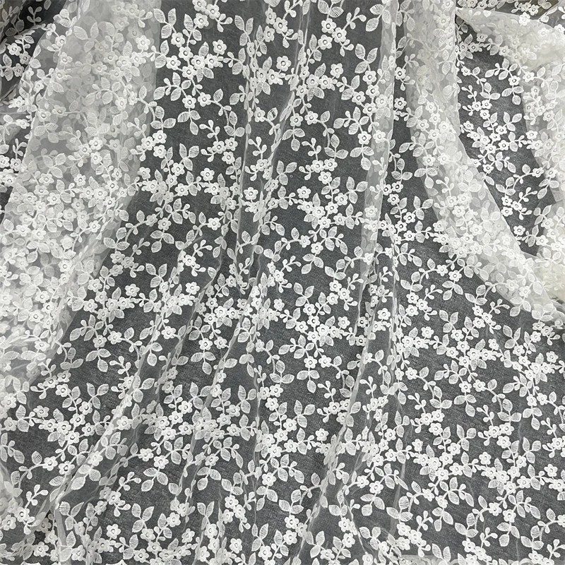 1 ярд хлопковая кружевная ткань из органзы с цветочной вышивкой цвета слоновой