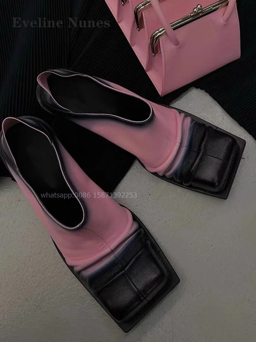 Туфли-лодочки женские на квадратном каблуке плиссированные градиентные без