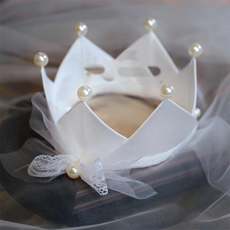 Dream Princess White Satin Cloth Little Crown Bridal Wedding Dress Headwear Studio with Makeup Modeling Accessories