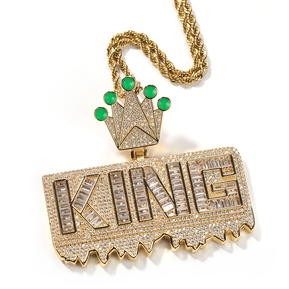 Подвеска в виде таблички с надписью KING для мужчин мужское ожерелье со сверкающим