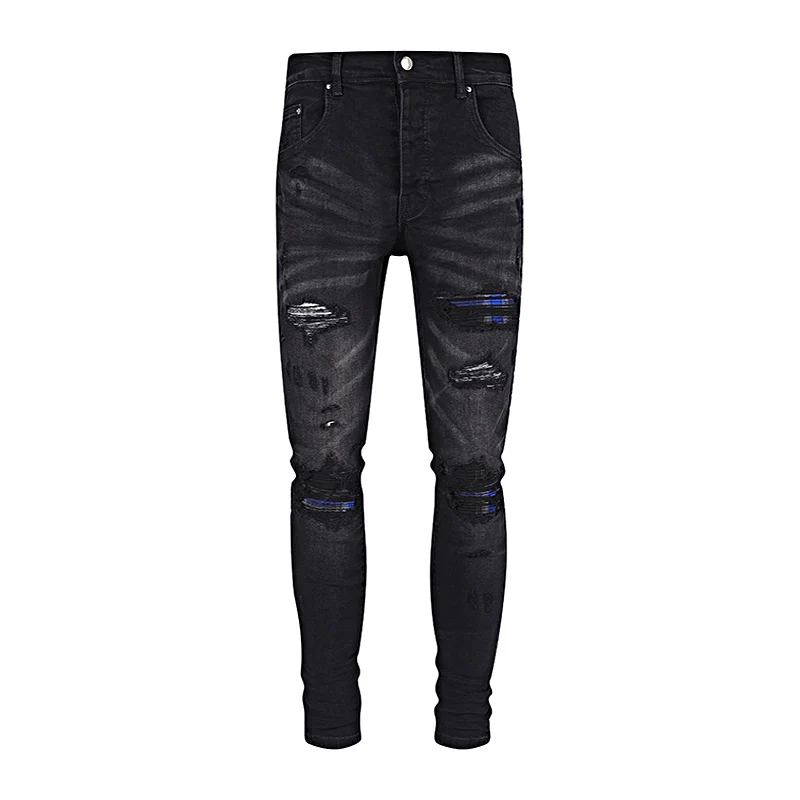 

Джинсы мужские Стрейчевые в стиле ретро, модные рваные джинсы-стрейч, Брендовые брюки в стиле хип-хоп, черные, серые, с заплатками