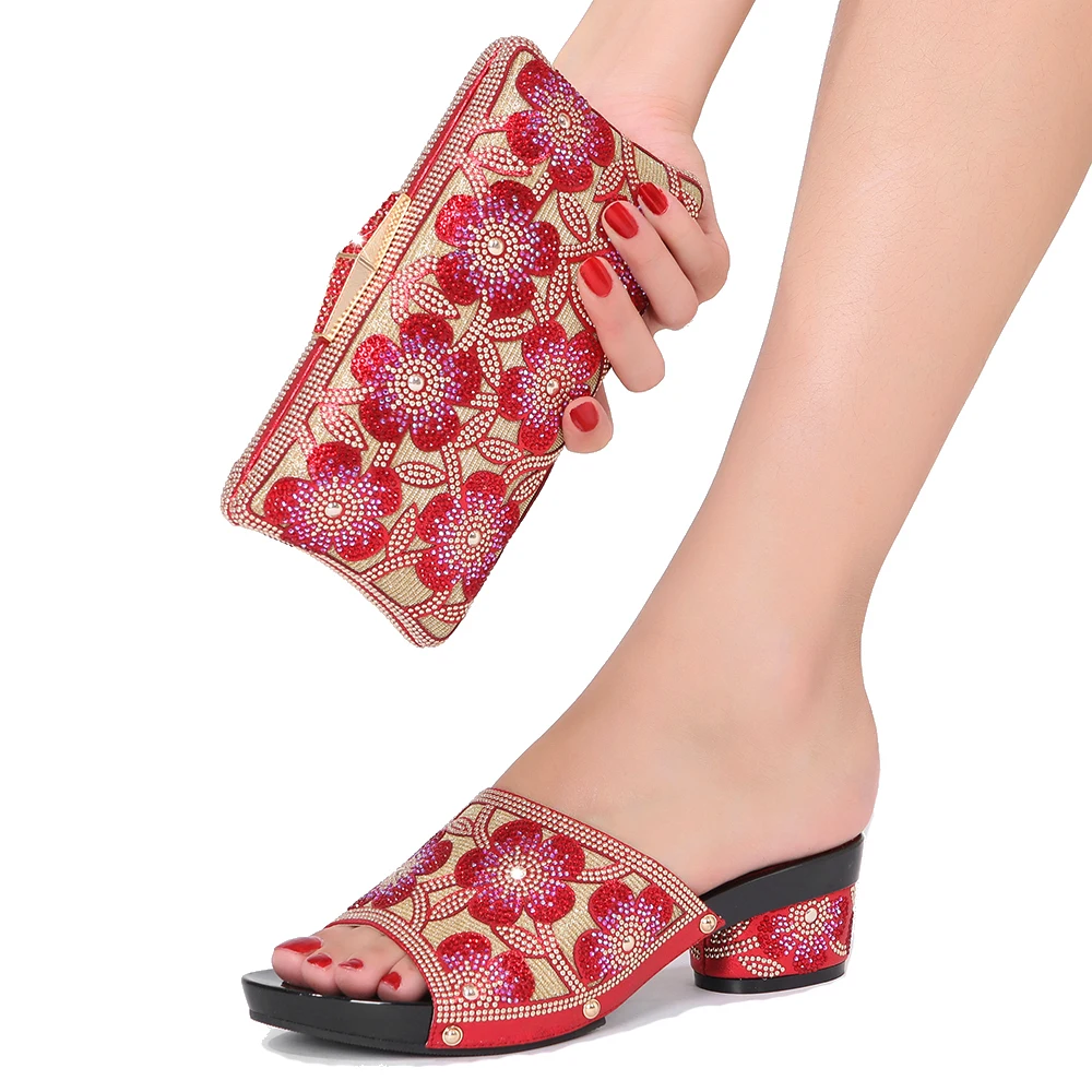 Woman Shoes Rhinestone Style Fashion Slippers Banquet Summer Crystal Africa Shoes and Bags for Nigerian Wedding Parties