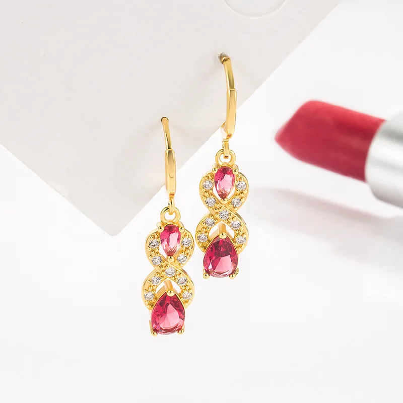 

14K Yellow Gold Origin Red Ruby Earring for Females Aros Mujer Oreja 14K Gold Orecchini Gemstone DIWENFU Drop Earring Jewelry