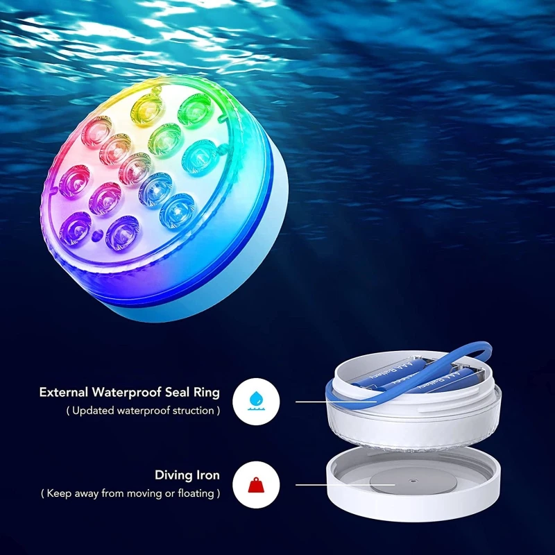 

Updated Submersible LED Lights with Remote Underwater Pool Light IP68 Magnet 13 LED Bright Lamp RGB for Pond/Pool/Aquarium