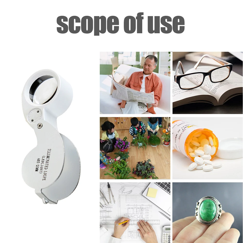 40x ручная лупа со светодиодной подсветкой 25 мм увеличительные очки ювелирные
