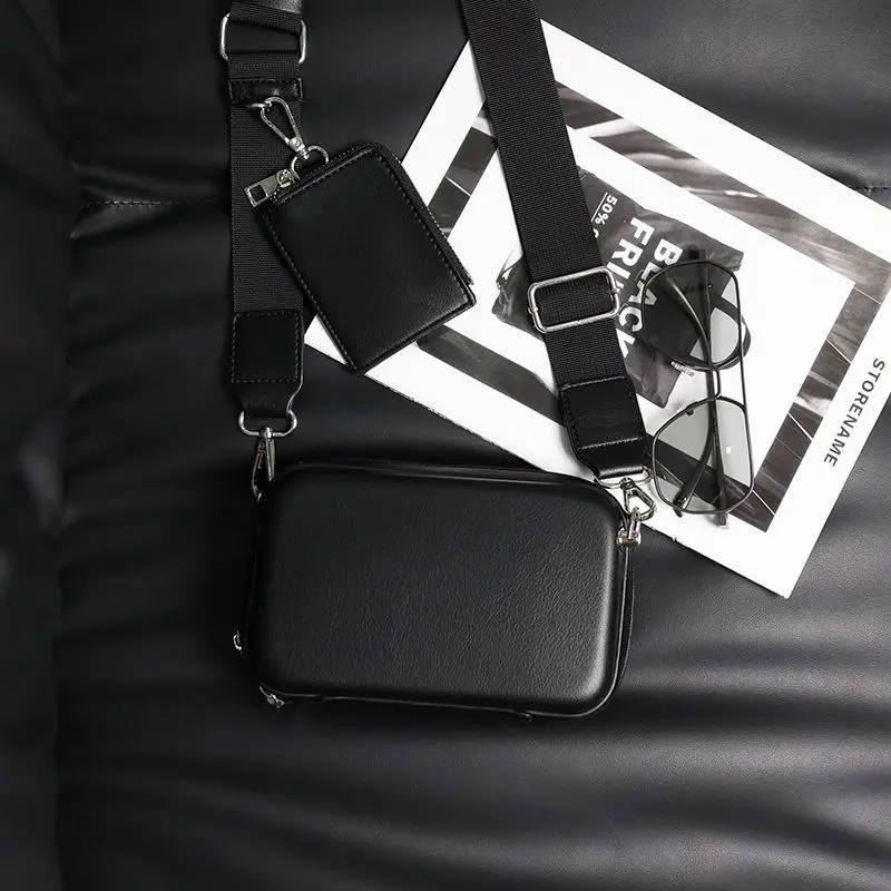 Unisex 2--IN-1 Black Fashion Japanese Small Square Bag Mini Messenger Bag Shoulder Handbag