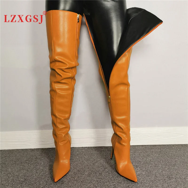 Sexy Thigh High Boots Shoes For Women High Heels Over The Knee Side Zipper Plus Size 34-43 Boots Female 2022 Autumn Winter