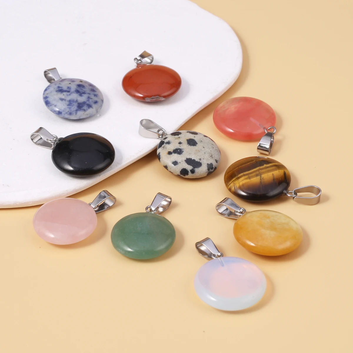 

Natural Stone Pendants Flat Round Unakite Sodalite High-quality for Jewelry Making Diy Women Fashion Necklace Earring Gifts