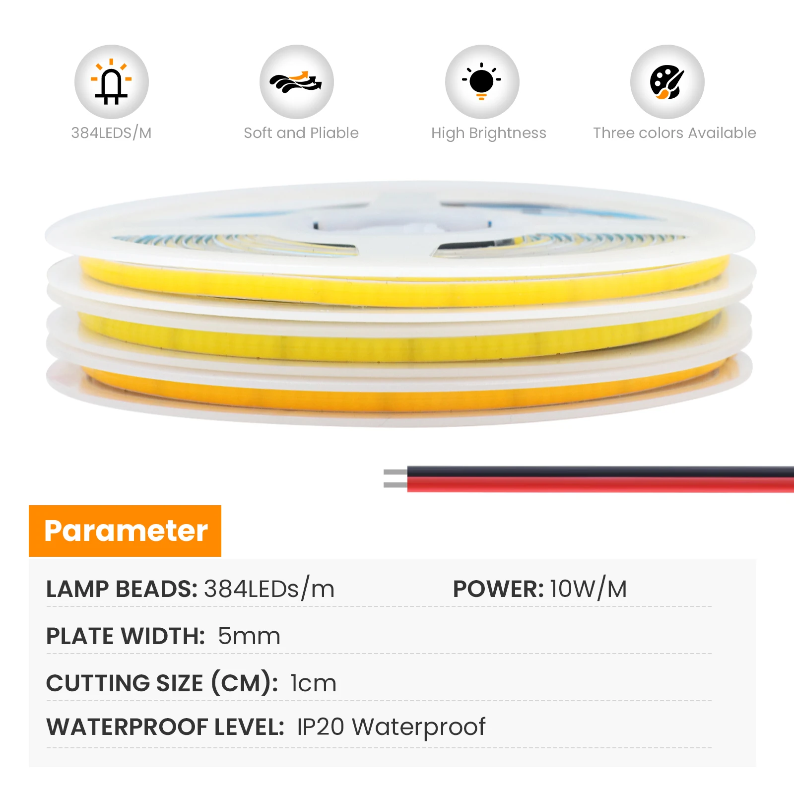 

3 мм, 5 мм, 8 мм, светодиодная лента COB с регулируемой яркостью печатной платы и 2-контактным проводом/мама постоянного тока 12 В, 24 В, 384 светодиода/M RA90, высокая плотность, IP20, линейное освещение