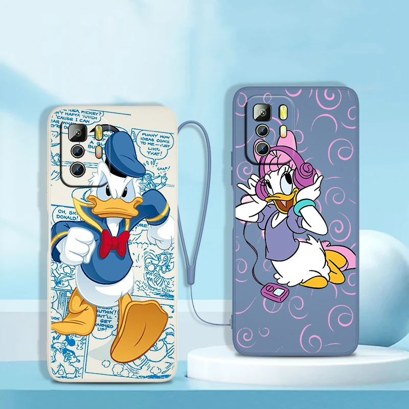 

Cute Donald Duck Disney Phone Case For Xiaomi Redmi Note 11 11S 11T 10S 10 9S 9T 9 8T 8 Pro Plus 7 5G Liquid Rope Cover