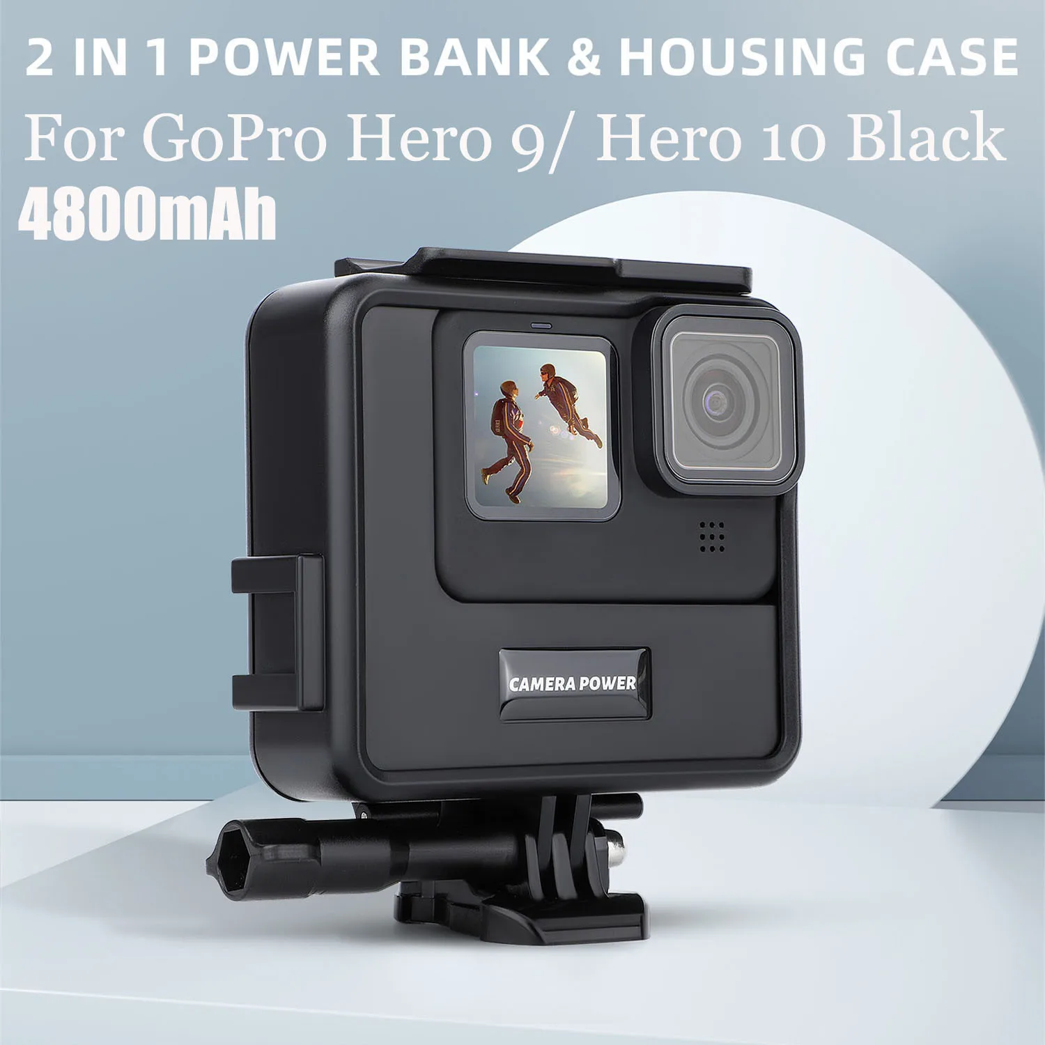 

Внешний аккумулятор и чехол 2 в 1, Чехол-держатель, зарядное устройство + аккумулятор 4800 мАч, аксессуар для Go-pro Hero9/ Hero10, черный