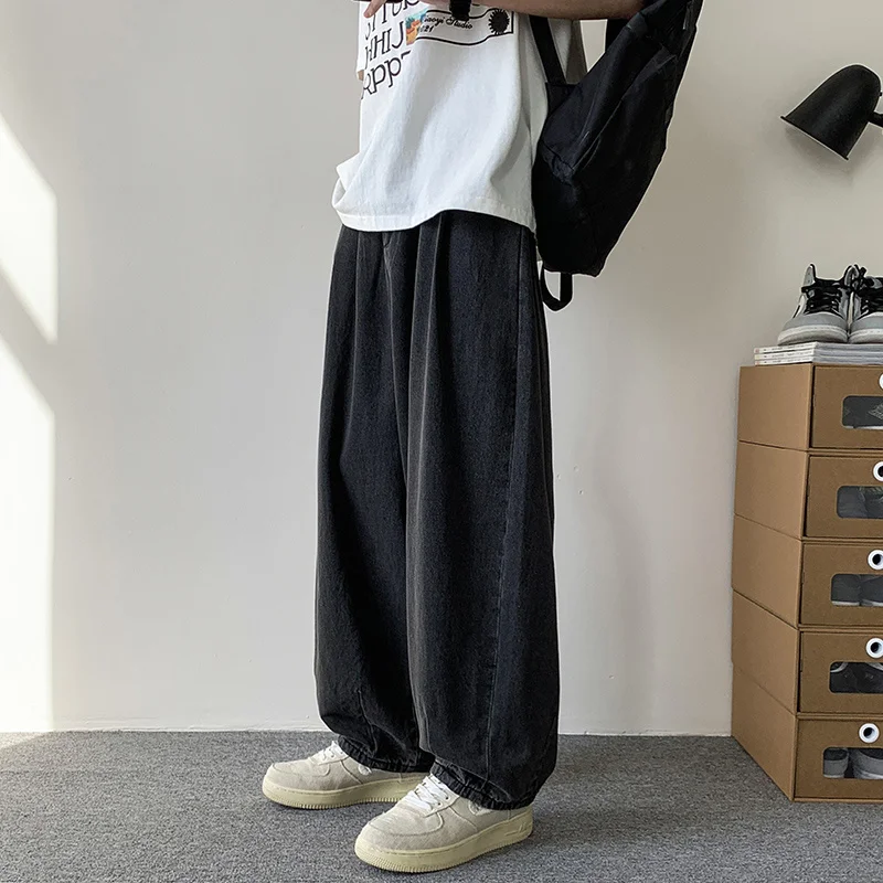 Navy Grey Baggy Jeans Men Fashion Oversized Wide Leg Jeans Men Japanese Streetwear Hip Hop Loose Straight Denim Trousers Men