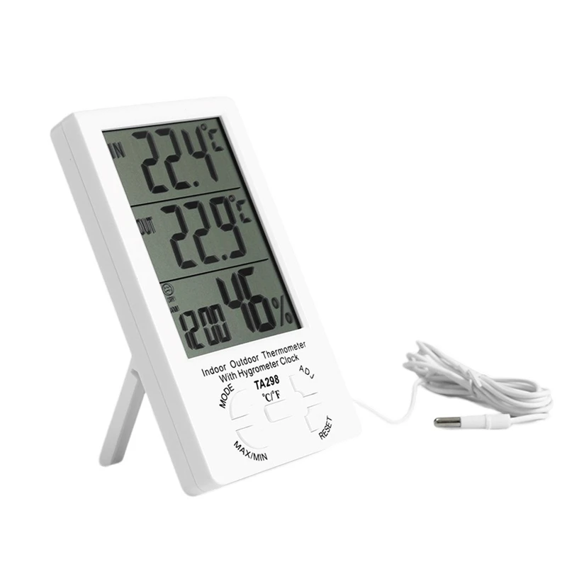 

Измеритель влажности и температуры с белым ЖК-дисплеем, комнатный уличный термометр, гигрометр, монитор Влажности Погоды с будильником, 1 шт.