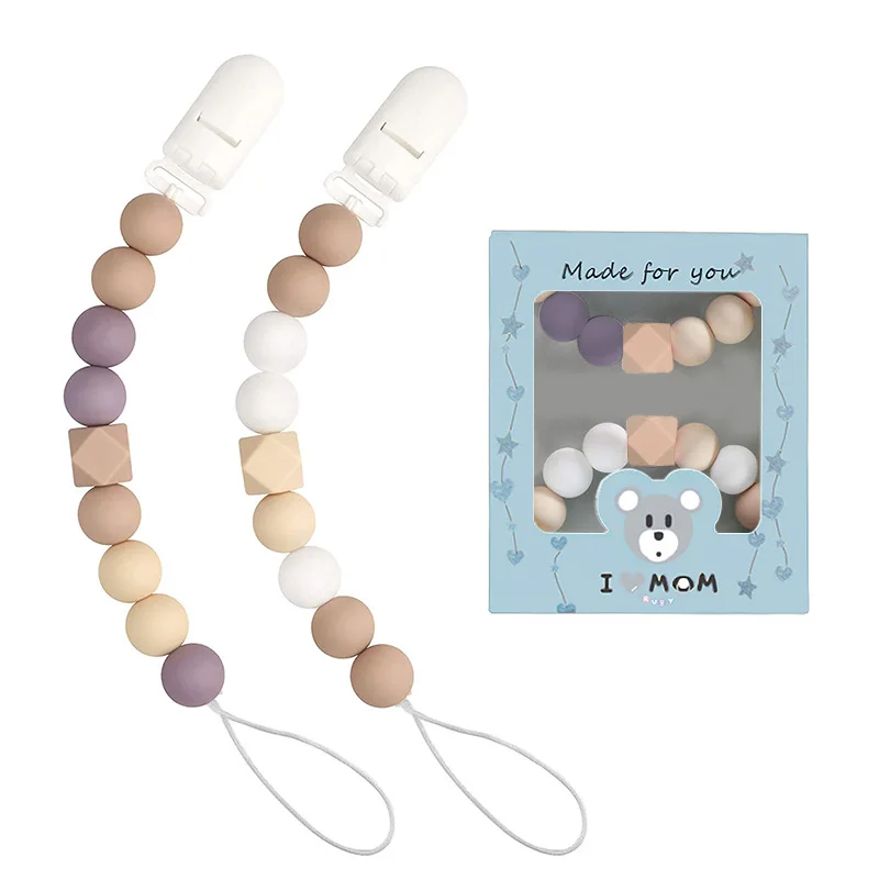 

Pacifier Clips for Baby, Silicone Teething Beads Relief Teether Toys Birthday Christmas 2 Pack