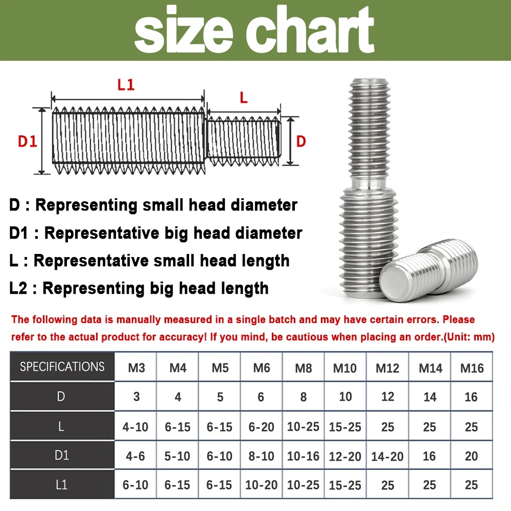 

M3 M4 M5 M6 M8 M10 M12 M14 M16-M20 Нержавеющая сталь 304 Конверсионные винты с двойной головкой Переходник с резьбой Болты с наружной резьбой