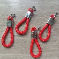 car logo keychain with car logo metal keychain nylon braided rope key ring car key ring for benz for audi for ford red