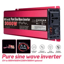 Czysta fala sinusoidalna falownik DC 12V do 220 AC 1000W 1600W 2200W 3000W transformator przenośny konwerter banku energii słonecznej falownik samochodowy