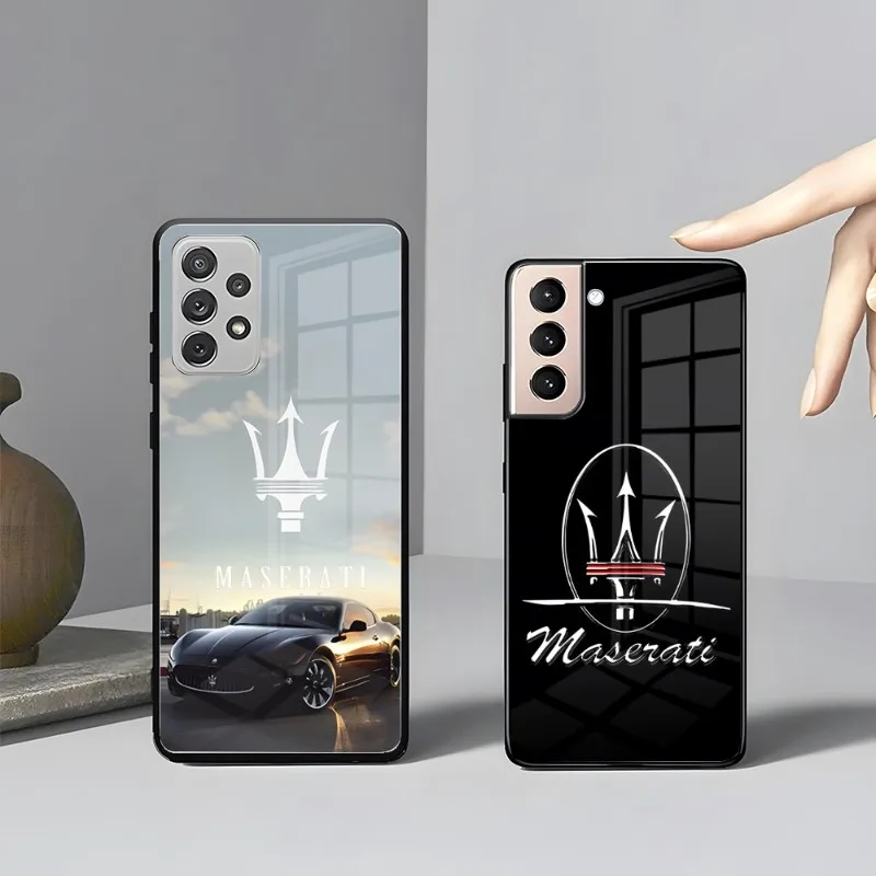 

Чехол для телефона Maserati с изображением спортивного автомобиля Samsung S23, S21, S22 Ultra, 42, 32 бриллиантов, 52, 51, Note 20, S10, E Plus, S20, FE, S22 Pro, A12, 22, стеклянный чехол