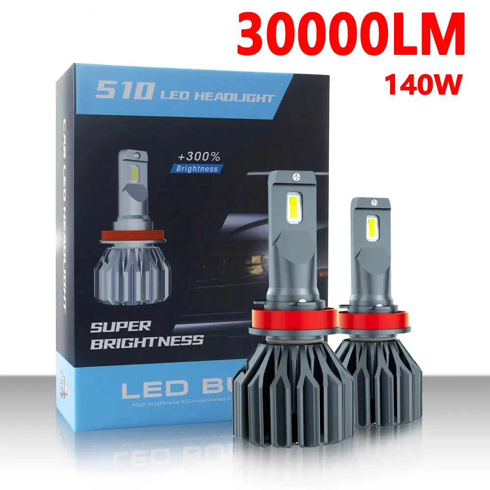 Светодиодсветильник лампы H7, H4, Canbus, s-линзы, передсветильник ры H1, H8, H11, 9005, Hb3, Hb4, 9012, H13, 9007, H4, 140 Вт, турбо-лампы для автомобиля, противотуманные фары для льда