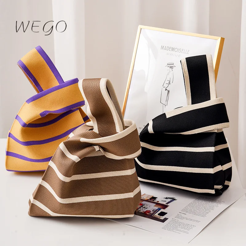 

New Handbag Trendy Contrast Striped Knit Vest Open Shoulder Bag Woman Out Casual Japanese Striped Handbag
