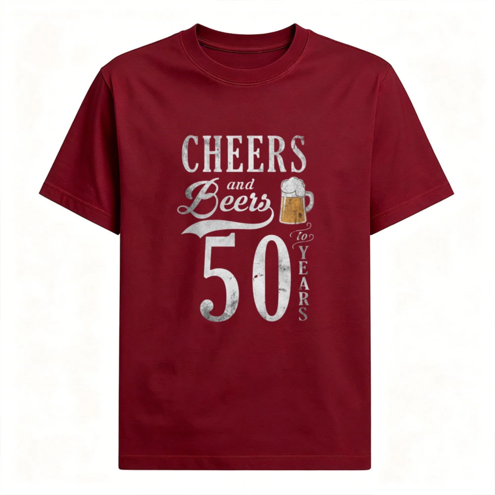 Фото Винтажная футболка 1976 года с принтом «Cheers And Beers To 50 Years» для мужчин, с эффектом потертости, с принтом кружки и цифр, к 50-летию, на пятидесятилетие №5