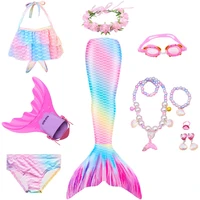 girls mermaid tail swimsuit kids summer dress children swimming bikini birthday party cosplay costume beach clothes with monofin