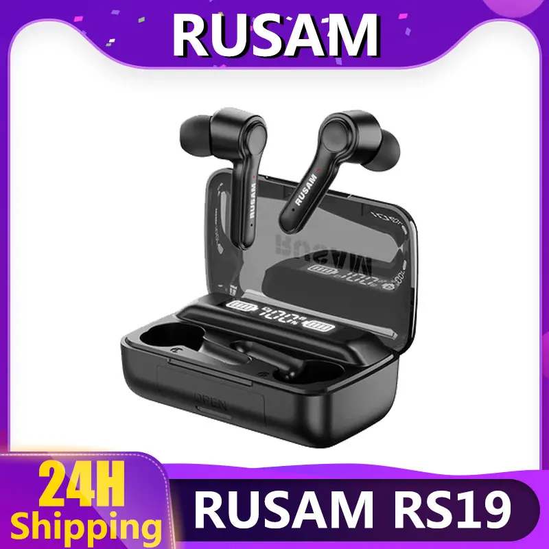 

RUSAM RS19 5.2 Bluetooth Earphone TWS Wireless Headset Portable Touch Control Deep Bass Earbuds Noise Cancellation Headphone